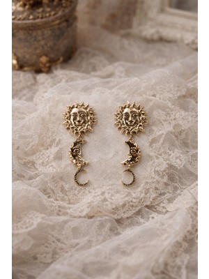 Mirada Jewelry Güneş ve Ay Sallantılı Vintage Tasarım Kadın Küpe