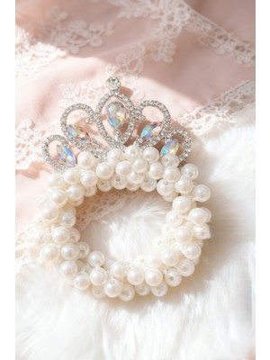 Efna Store Taç Figür Kristal Damla,zirkon Taşlı Cinderella,balerin Prenses Toka,topuz Incili Çocuk Lastik Toka