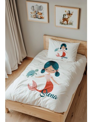 Lilabio Isme Özel Tek Kişilik %100 Pamuk Nevresim Takımı (160X220 Cm) Denizkabuğu ve Kaplumbağa