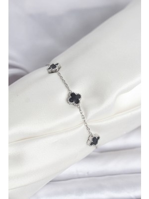 Vice Avm 316L Çelik Gümüş Renk Siyah Baby Boy Yonca Bileklik - TJ-BB8084 TG-V 11838