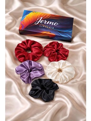 Jermo Kadın 5 ' Li Saten Saç Lastik Toka Seti