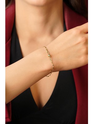 Fiyonk Kuyumculuk 14 Ayar Altın Kalemli Top Dorika Aynalı Zincir Bileklik