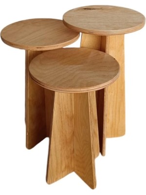 CopperWood Mantar 3 Lü Zigon Sehpa Doğal Ahşap Huş Ağacı