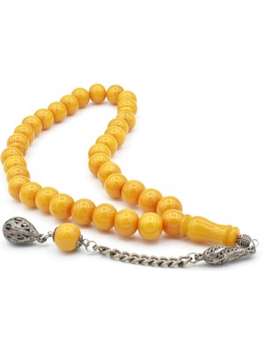 Murty99 Gümüş Kaplama Sistemli Küre Kesim Sarı Sıkma Kehribar Tesbih Dev Boy