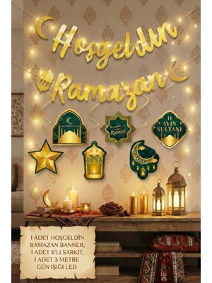 Festilo Ramazan Temalı Set Duvar Süsü Banner Yazı LED ve Sarkıt Tavan Süsü