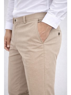 Varetta Erkek Bej Keten Pantolon Casual Cepli Klasik Kesim Dokulu Kumaş