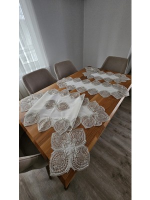 Zesa Home Keten Üzerine Ağar Güpürlü 5 Parça Lüx Salon Takımları