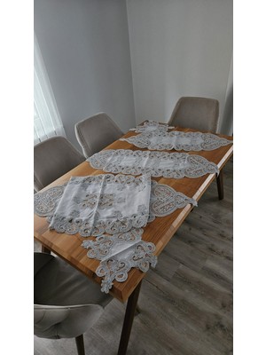 Zesa Home Keten Üzerine Ağar Güpürlü 5 Parça Lüx Salon Takımları