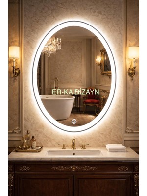 Elips Dokunmatik Kumlamalı Ayna Led'li Lavabo & Banyo Aynası (Dokunmatik Sensörlü Dimmer Özellikli)