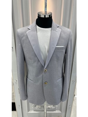 Sabri Zengin Erkek Slim Fit Kontrast Yaka Detaylı Blazer Ceket