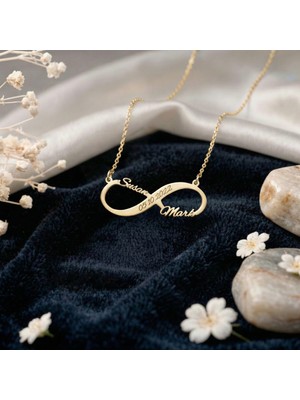 Aytoba 925 Ayar Gümüş Kişiye Özel 14 Ayar Altın Kaplama Gold Rengi 2 Isimli Sonsuzluk Kolye