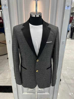 Sabri Zengin Erkek Slim Fit Kontrast Yaka Detaylı Blazer Ceket