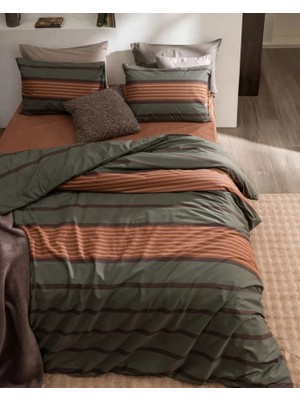 Madame Coco Adreanna Çift Kişilik %100 Pamuk Lastikli Ranforce Baskılı Nevresim Takımı - Haki