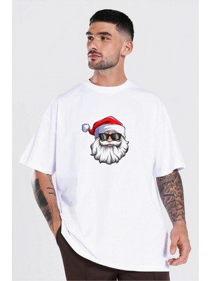 Gözlüklü Noel Baba T-Shirt - Beyaz
