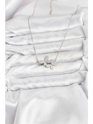 Vice Avm 316L Çelik Zincir Gümüş Renk Zirkon Taşlı Kelebek Model Kadın Kolye  TG-VİCE10770 TG-V 12215