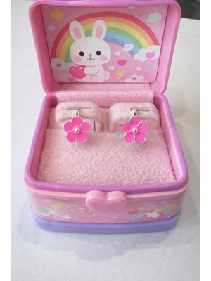 miraç gümüş takı atölyem 925 Ayar Gümüş Çiçek Detaylı Mineli Kız Çocuk Küpesi (Klips)