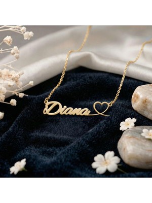 Aytoba 925 Ayar Gümüş Kişiye Özel 14 Ayar Altın Kaplama Gold Rengi Kalpli Isim Kolye