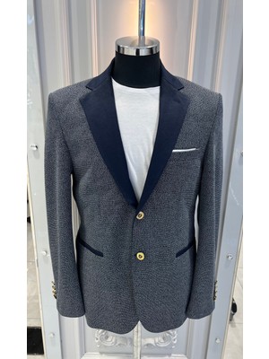 Sabri Zengin Erkek Slim Fit Kontrast Yaka Detaylı Blazer Ceket