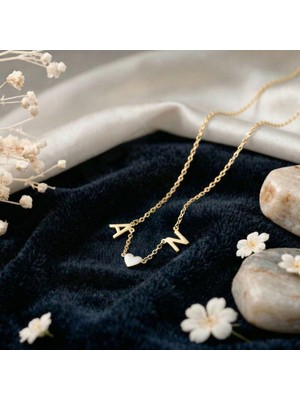 Aytoba 925 Ayar Gümüş Kişiye Özel 14 Ayar Altın Kaplama Gold Rengi Kalpli Baş Harf Kolye