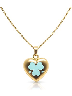 Zeya Kuyumculuk 14 Ayar Altın Yonca Detaylı Kalp Kolye