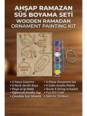 Festilo Ramazan Temalı Ahşap Boyama Seti 6 Farklı Renk Boya ve Fırçası