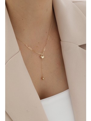 Yavuz Kuyumculuk 14 Ayar Altın Ataş Zincir Sallantılı Kalp Kolye