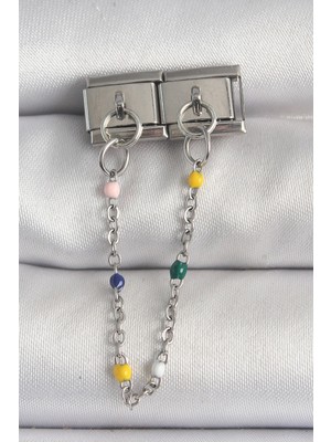 Ayder Timya 316L Çelik Gümüş Renk 2'Li Sallantı Zincir Model Nomination Charm - TJ-BC1384 TG/Tmya1395 221461