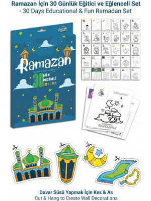 Festilo Ramazan Temalı Boyama Seti Her Gün 1 Resim Kes Yapıştır Eğitici Set