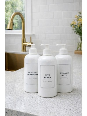 Ayça Home 3'lü Beyaz Soft Kapaklı Çamaşır Suyu,bulaşık Deterjanı ve Sıvı Sabun Etiketli 500 ml Plastik Şişe