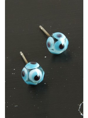 Zero Land Snmswrld Nazar Top Cam Küpe-Açık Mavi