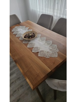 Zesa Home Lüks Fransız Dantelli Keten Gardeya Runner