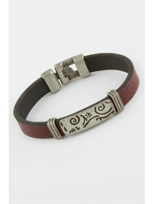 Zero Land Snmswrld Çini Desenli Suni Deri Bileklik-Bordo