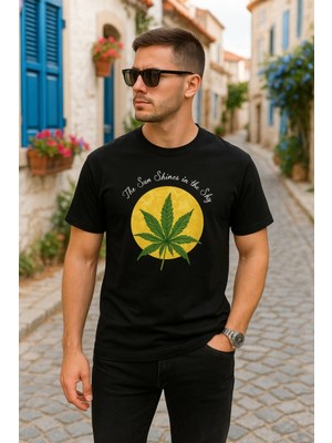 Ön ve Arka Baskılı Oversize Bisiklet Yaka T-Shirt- Siyah