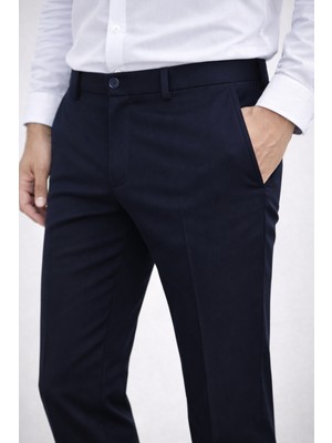 Varetta Lacivert Keten Pantolon Casual Klasik Kesim Cepli Armüllü