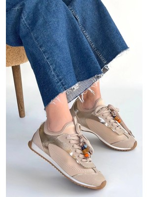 Trivogue Riaf Bej Cilt Bağcıklı Spor Ayakkabı