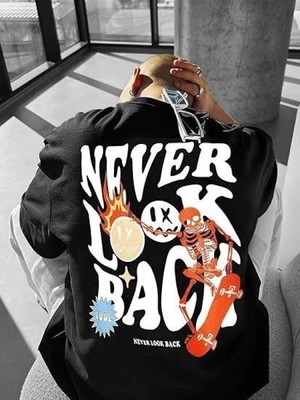 Erkek Bisiklet Yaka Kısa Kol Baskılı T-Shirt - Siyah