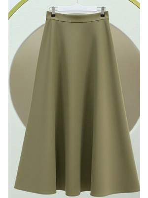 Hiccup Kadın Janes Yüksek Bel Fermuarlı Maxi Etek Haki Yeşil