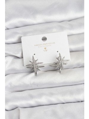 Vice Avm Gümüş Renk Pirinç Çift Taraflı Kutup Yıldızı Kadın Küpe - TJ-BKP11511 TG-V 12306