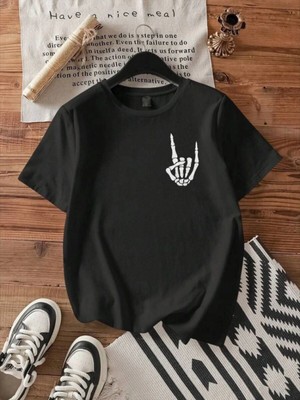 Erkek Baskılı Oversize T-Shirt - Siyah