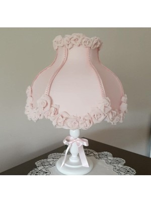Lulu Avizem Luluavizem Patentli Özel Tasarım, Elde Yıkanailir Başlık, Gül Detaylı Toz Pembe Ahşap Ayak Abajur