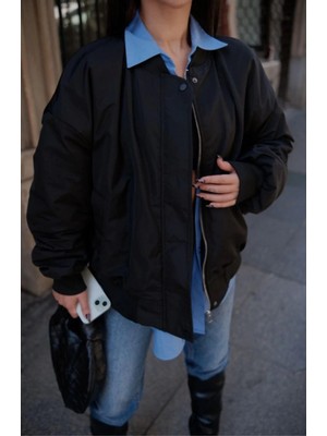 Cepli Bomber Ceket Mont - Siyah