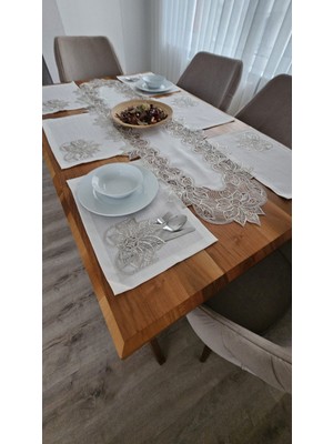 Zesa Home Fransız Dantelli Keten Dokulu Amerikan Seti -12 Kişilik, 13 Parça