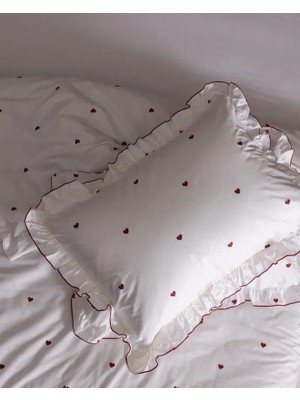 Madame Coco Eternel Çift Kişilik %100 Pamuk Fırfırlı Baskılı Nevresim Takımı - Beyaz