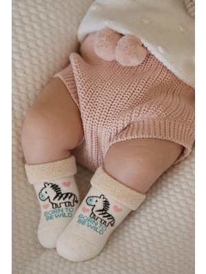 Katia & Bony Bebek Zebra Desenli Havlu Soket Çorap Ekru Mix