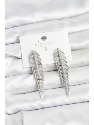 Vice Avm Pirinç Gümüş Renk Balık Sırtı Model Zirkon Taşlı Kadın Küpe - TJ-BKP11517 TG-V 12312