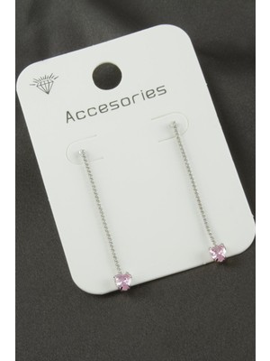 Zero Land Snmswrld Kalp Suyolu Taşlı Küpe-Pembe