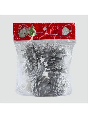 Zero Land Snmswrld 6lı Gümüş Kozalak Yılbaşı Ağaç Süsü-Gümüş Rengi