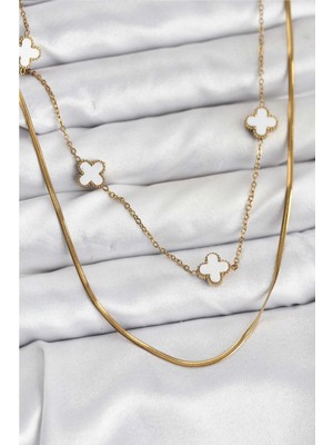 Vice Avm 316L Çelik Zincir Gold Renk Italyan Zincirli Yonca Model Kadın Kolye  TG-VİCE10780 Tg-V 12224