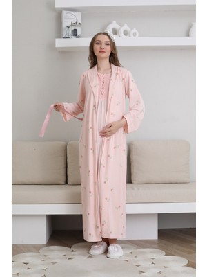 Erdeniz Tekstil Şık Hamile & Lohusa Uzun Gecelik Sabahlık Takımı-Düğme Detaylı-Emzirme Uyumlu-Tesettüre Uygun