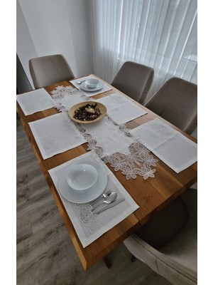 Zesa Home Keten Dokulu Lüks Fransız Dantelli Amerikan Seti -12 Kişilik, 13 Parça